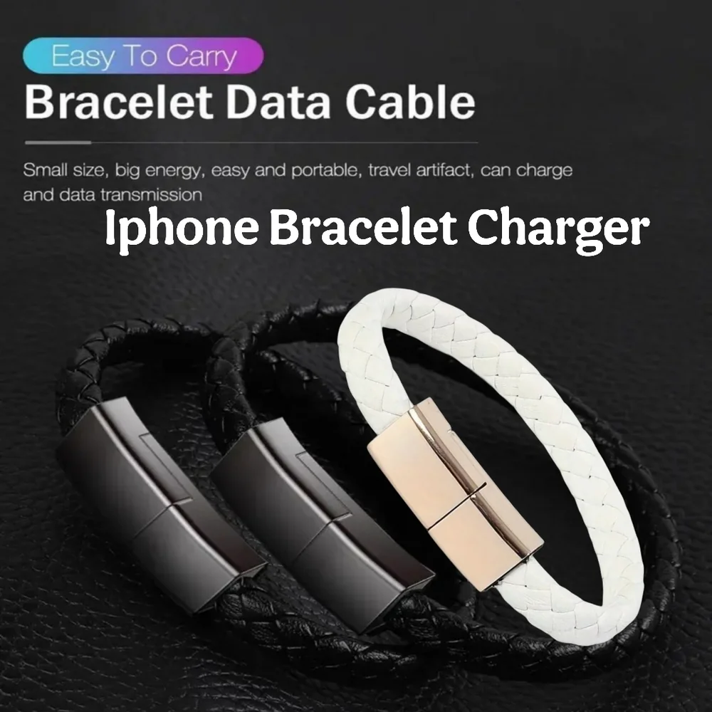 Black Or White Leather Bracelet IPhone Charger Phone Charger Bracelet